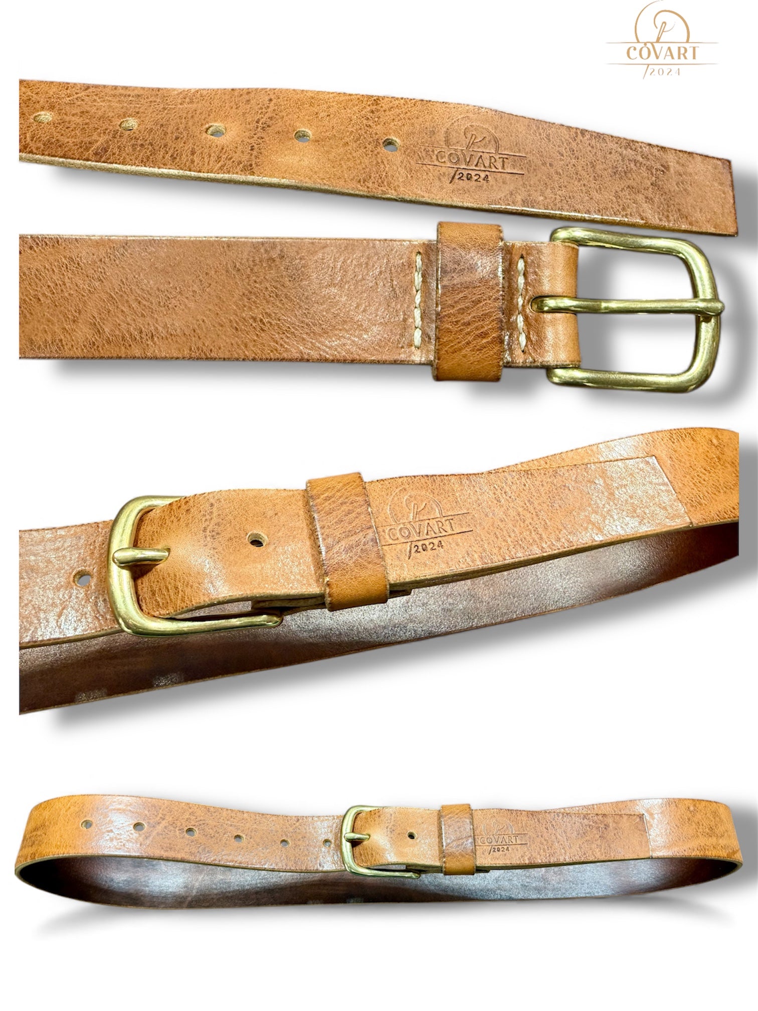 Hand-stitched leather belt Dravon 35