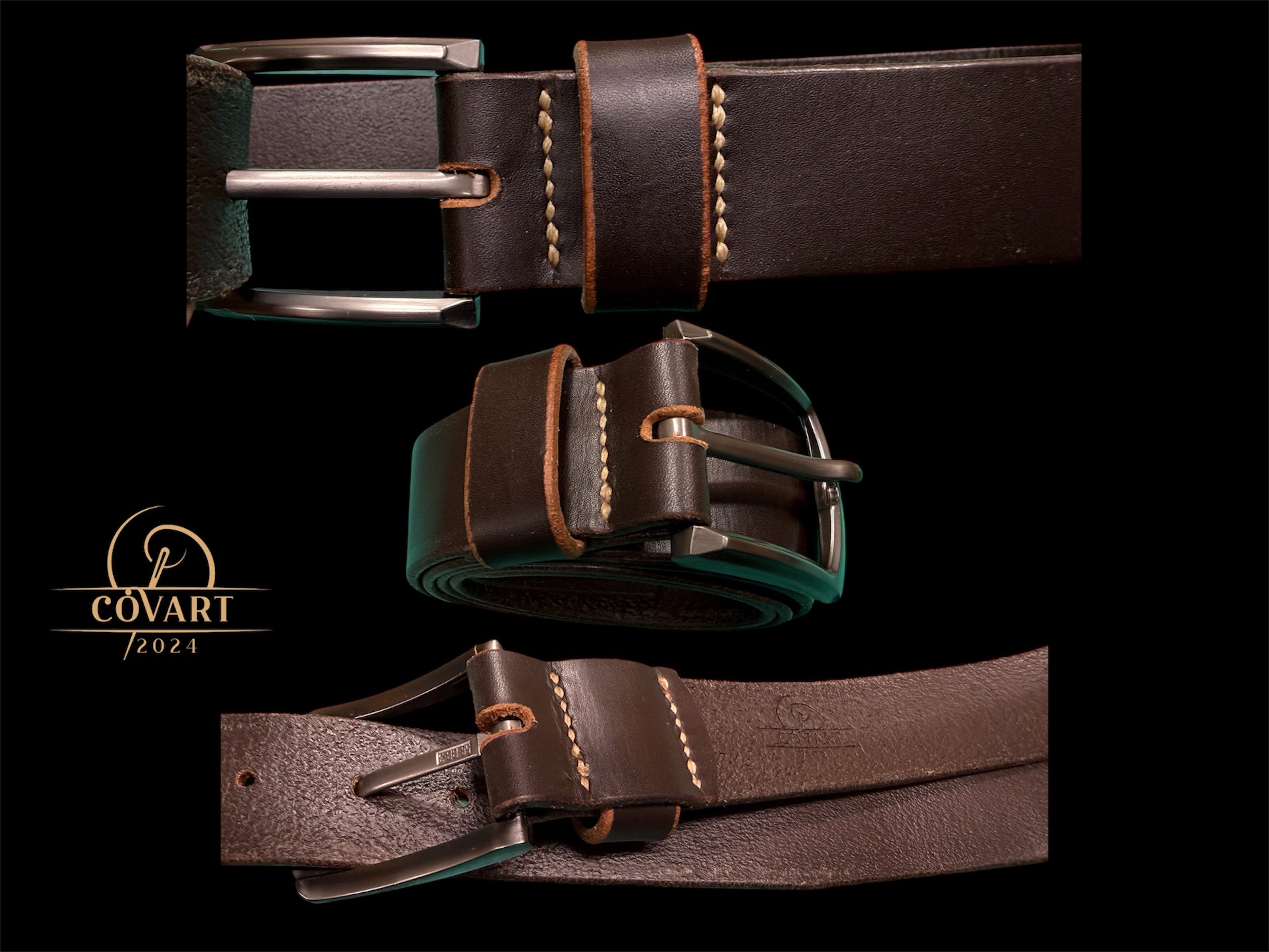 Hand-stitched leather belt - Vintage (unique)