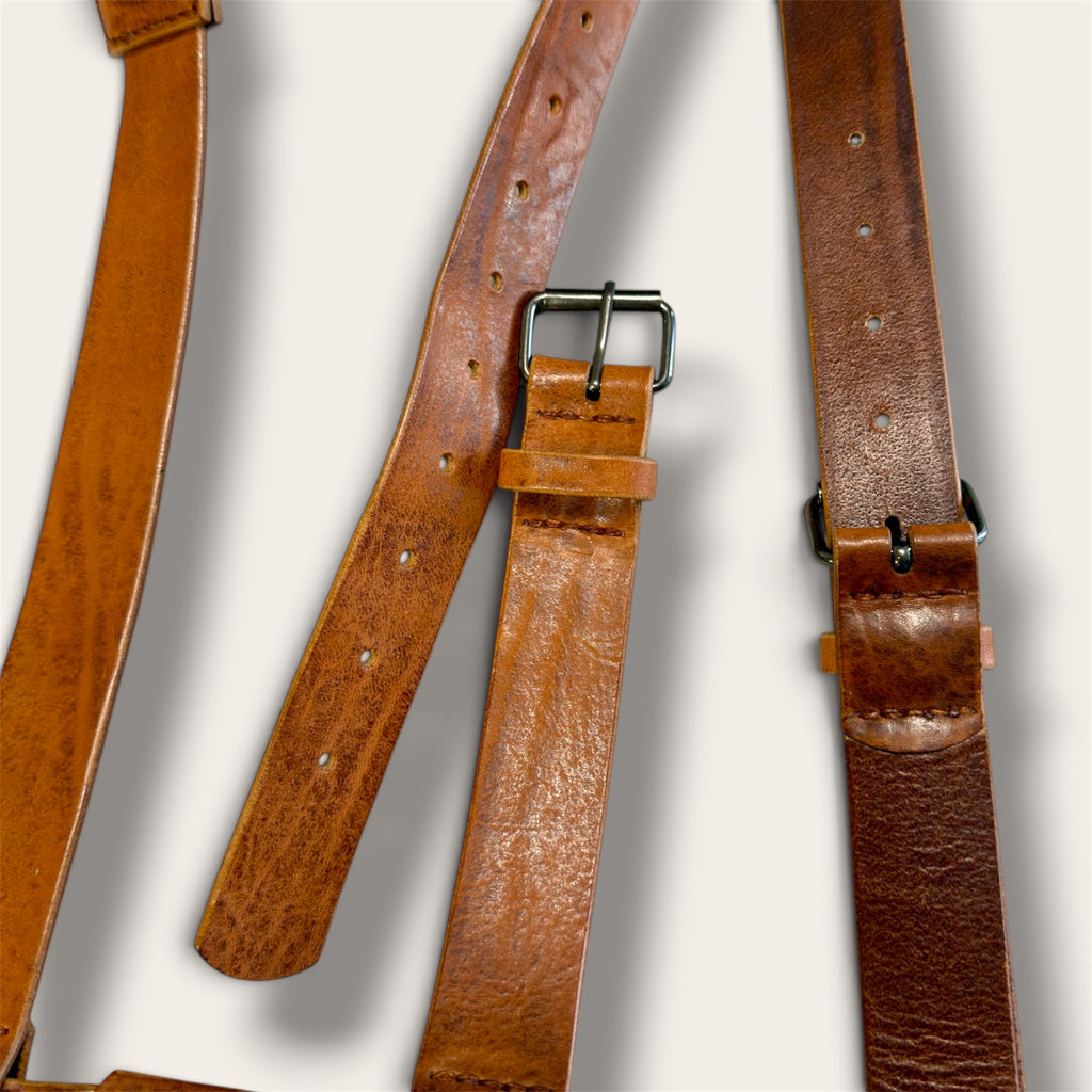Hand-stitched vintage leather suspenders